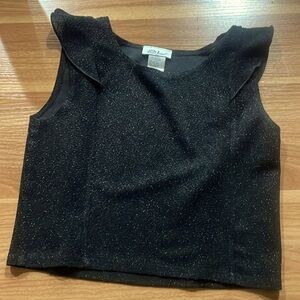 Holiday Glam Black Sparkly Crop Top with Ruffles on Shoulder size 1 Juniors